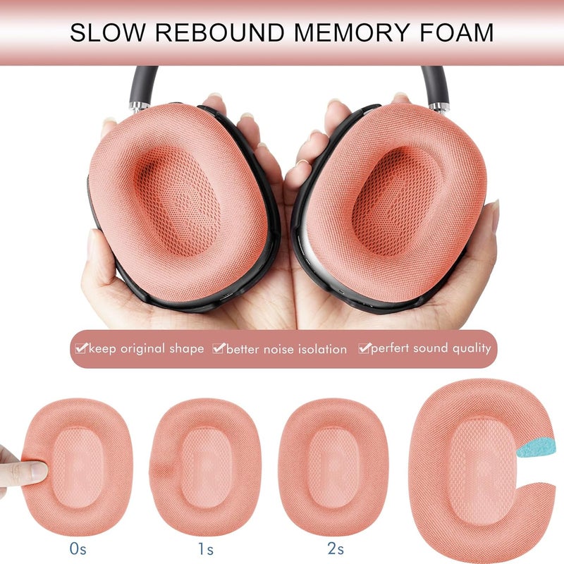 GEVO Upgraded Ear Cushions Replacement Earpads for Apple AirPods Max Headphones, Mesh Fabric Ear Pads Ear Covers with Memory Foam and Magnet for AirPods Max (Pink) - Image 5